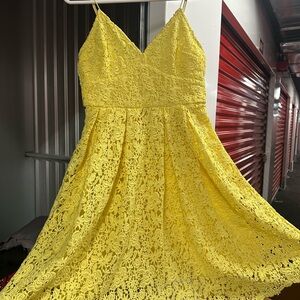 Yellow Lace Spaghetti Strap Dress